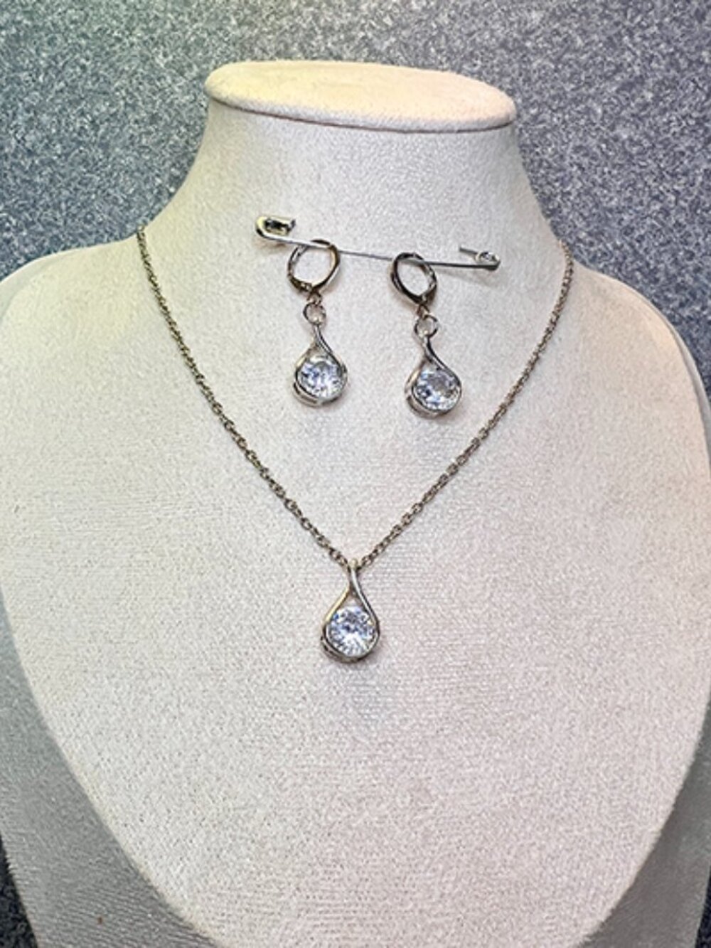High Polished Stainless-Steel Necklace and Earring Set with Clear Cubic Zirconia